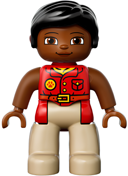 Минифигурка Lego Duplo Figure Lego Ville, Female, Tan Legs, Red Shirt, Black Hair, Reddish Brown Arms 47394pb215